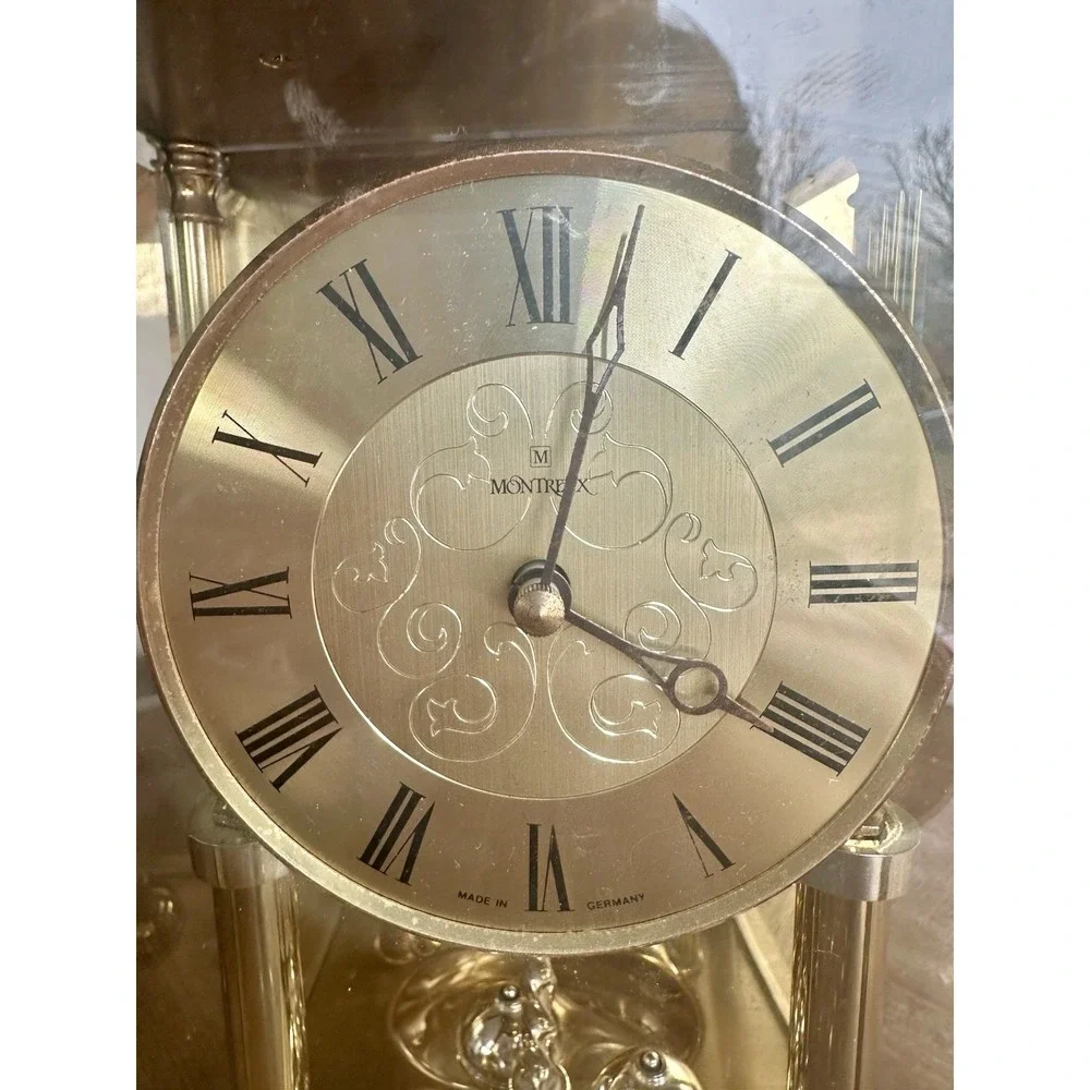 Vinatge Montreux Anniversary Clock Quartz Brass Glass Case Made In Germany READ